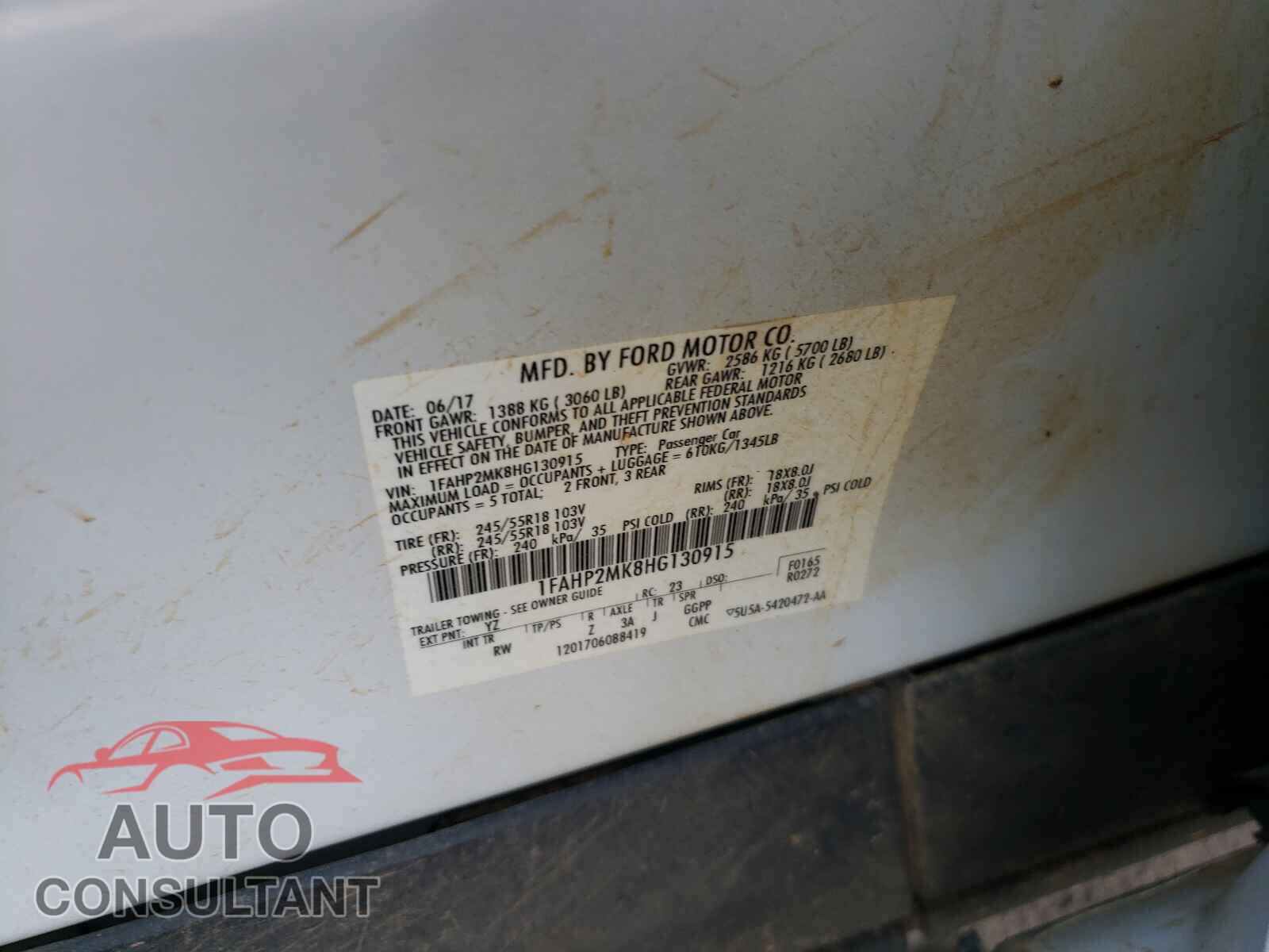 FORD TAURUS 2017 - 1FAHP2MK8HG130915