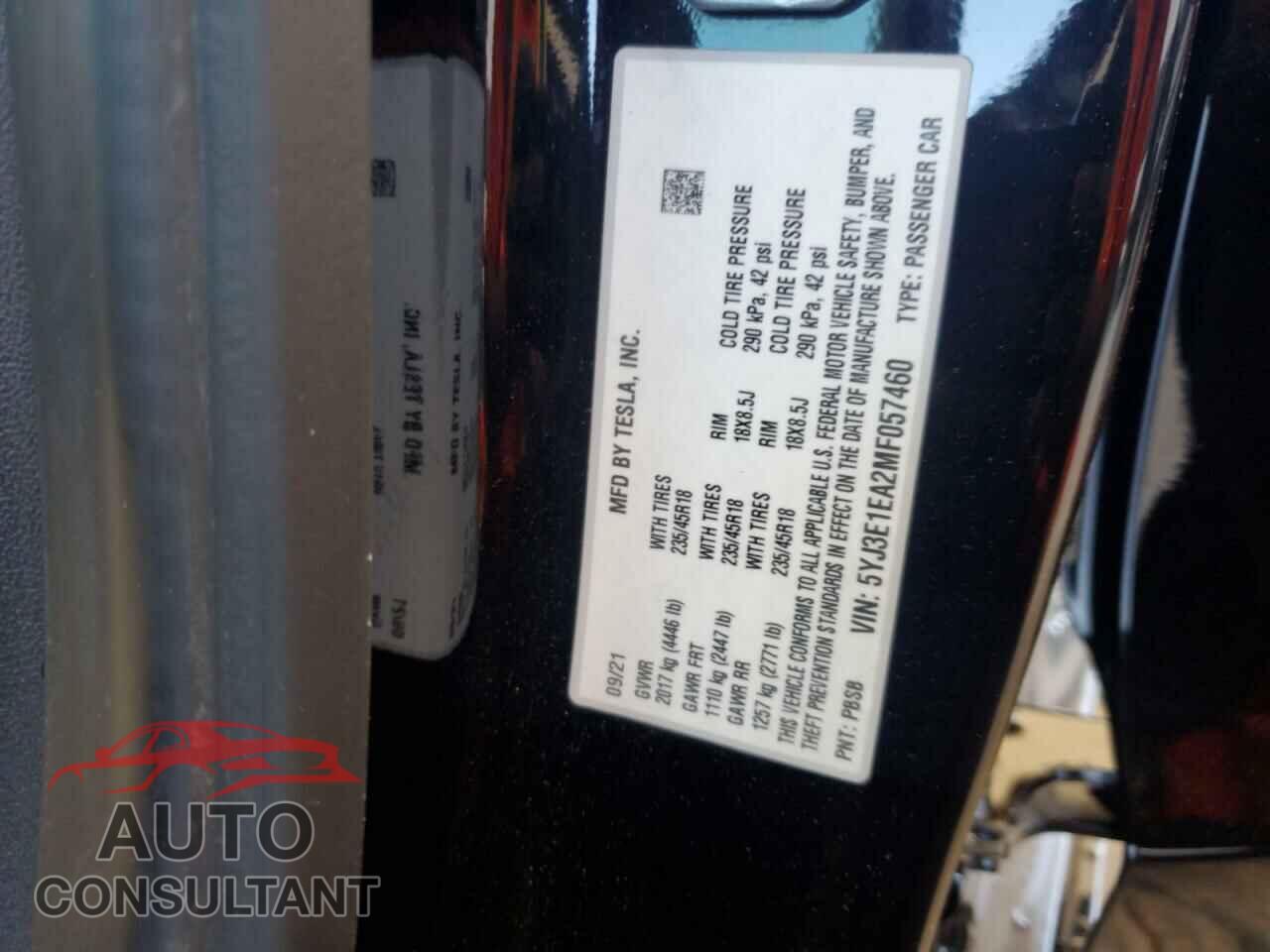 TESLA MODEL 3 2021 - 5YJ3E1EA2MF057460