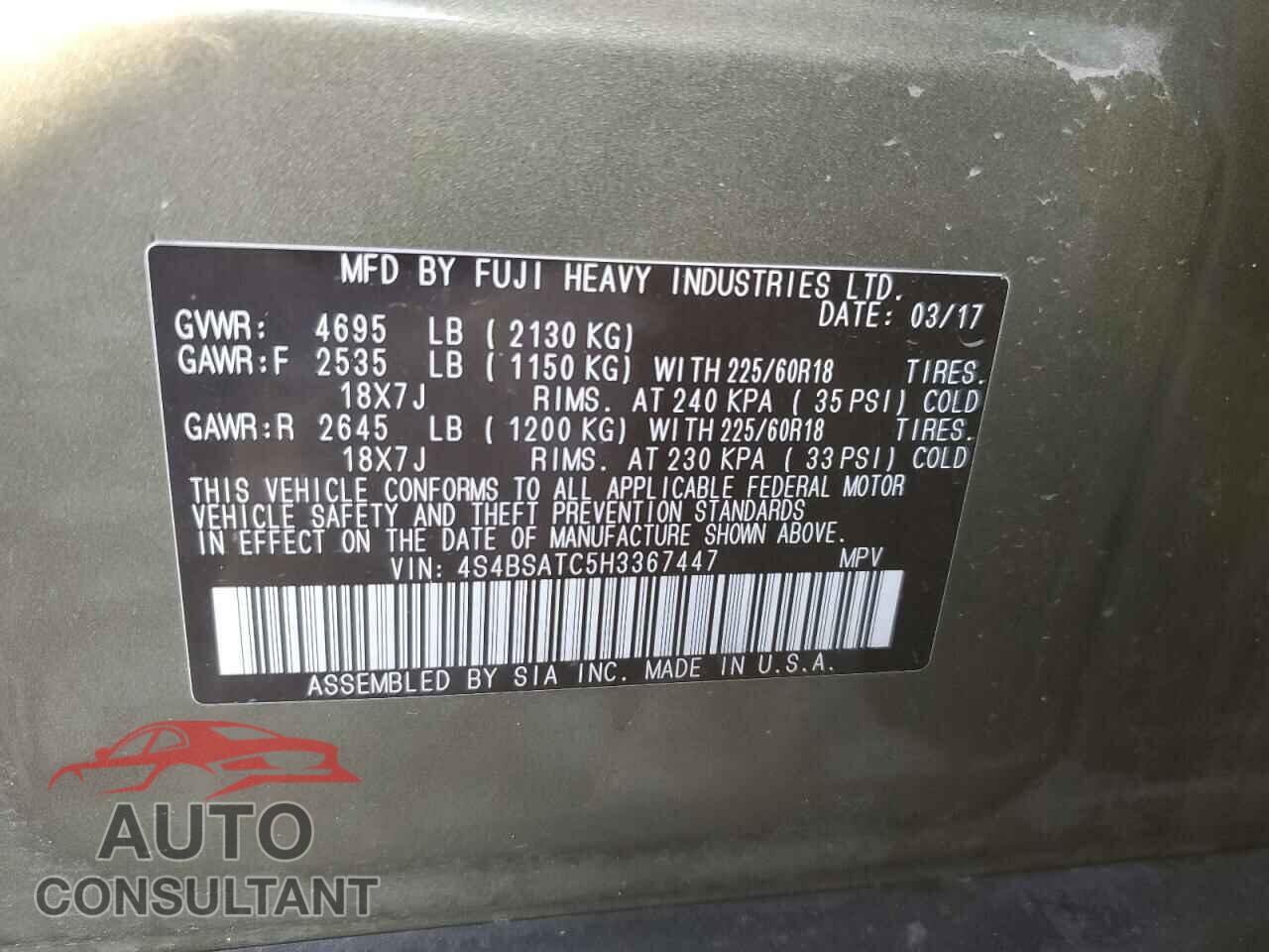 SUBARU OUTBACK 2017 - 4S4BSATC5H3367447