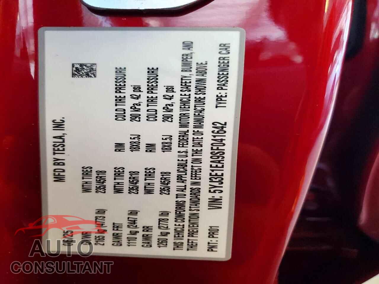 TESLA MODEL 3 2025 - 5YJ3E1EA9SF041642