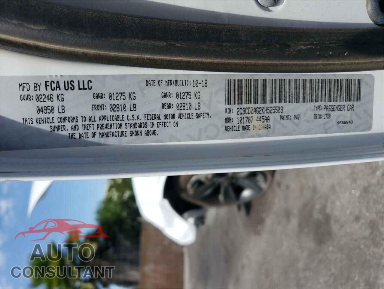 DODGE CHALLENGER 2019 - 2C3CDZAG2KH525503