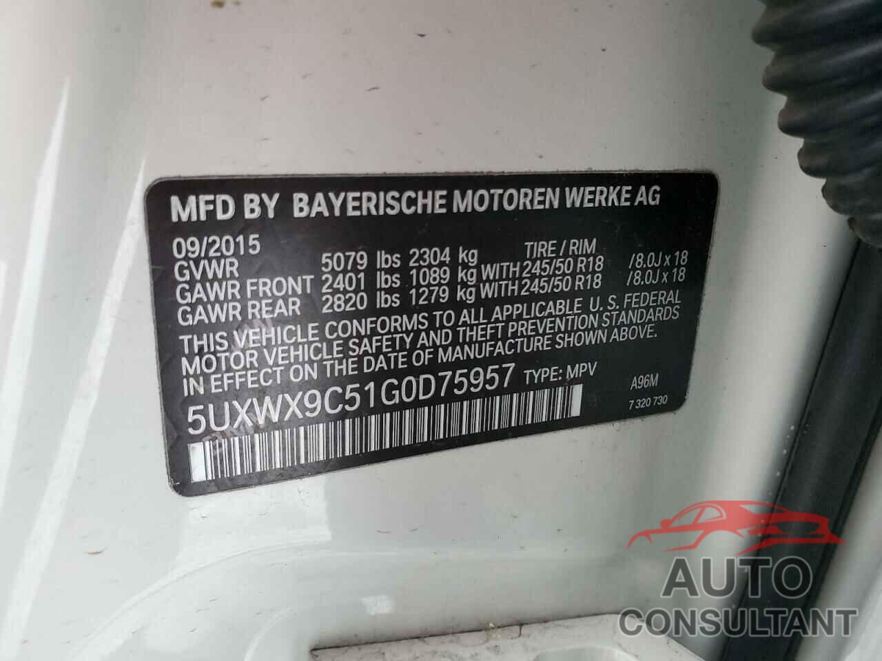 BMW X3 2016 - 5UXWX9C51G0D75957