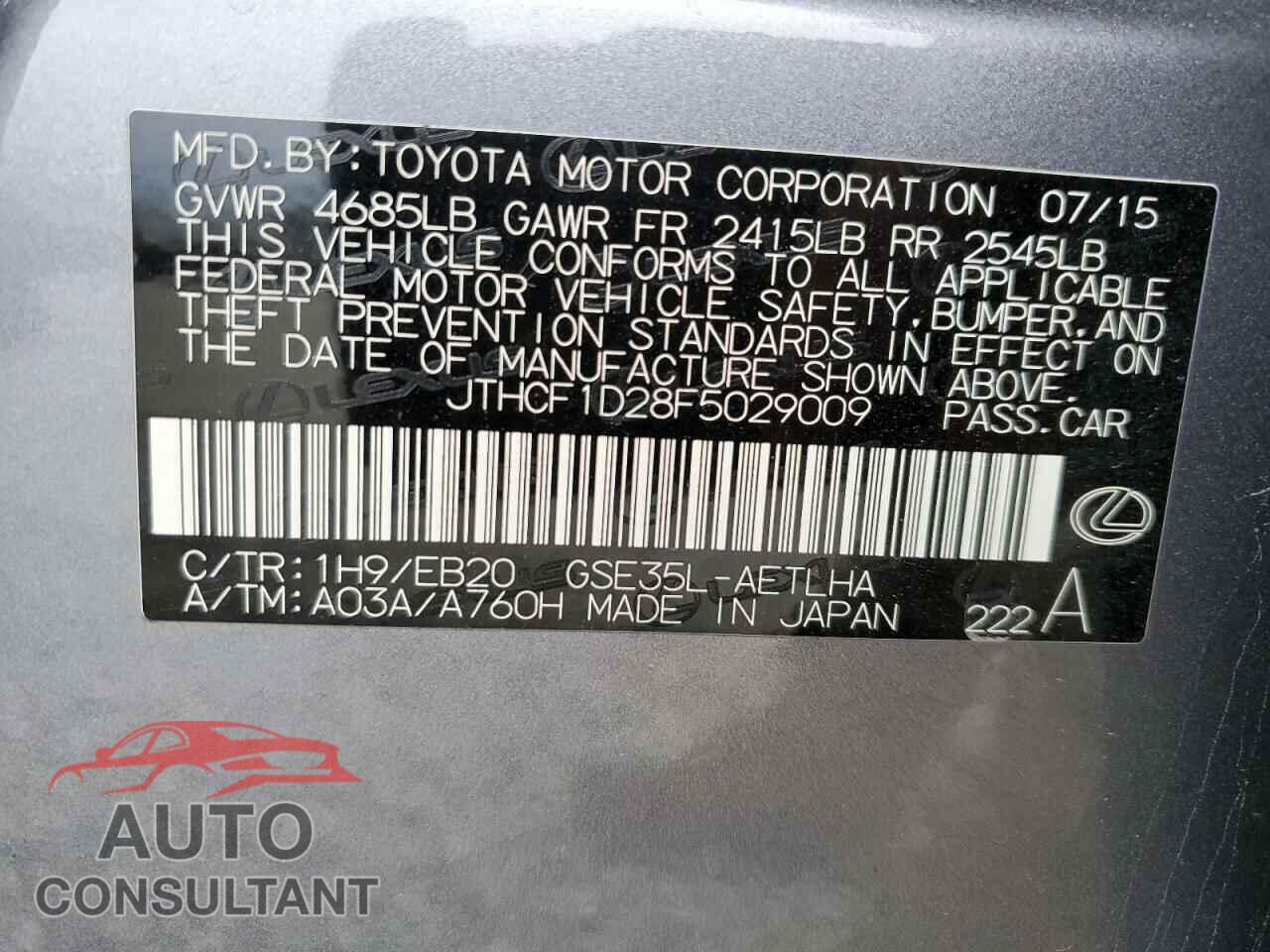 LEXUS IS 2015 - JTHCF1D28F5029009
