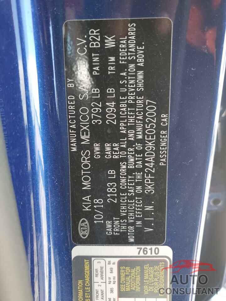 KIA FORTE 2019 - 3KPF24AD9KE052007