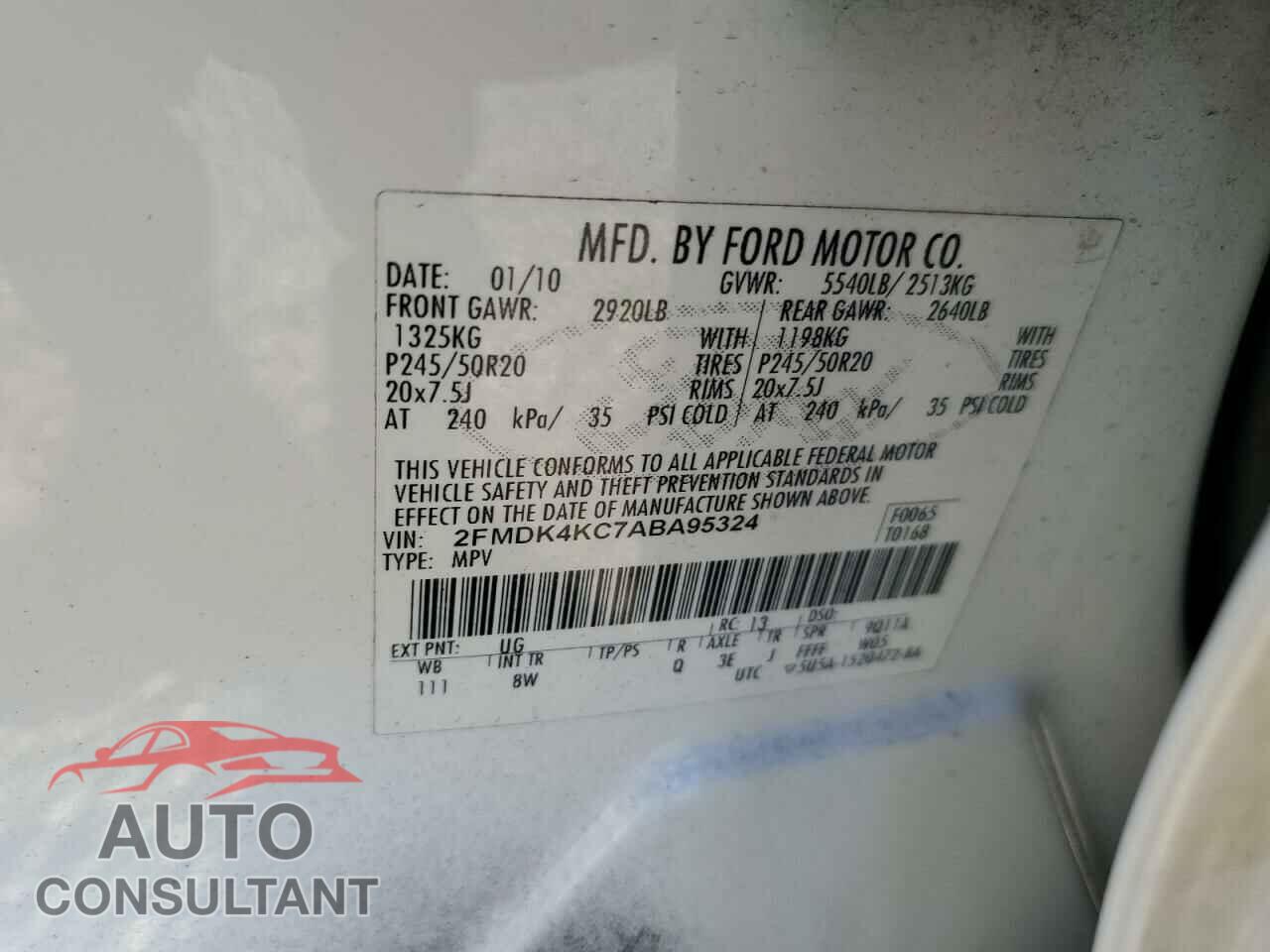 FORD EDGE 2010 - 2FMDK4KC7ABA95324