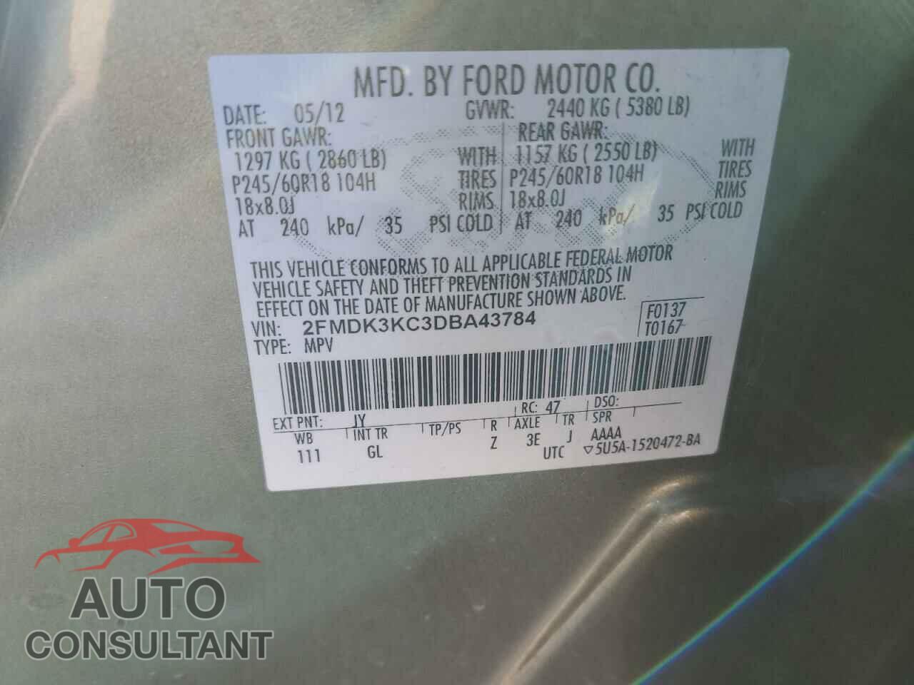 FORD EDGE 2013 - 2FMDK3KC3DBA43784