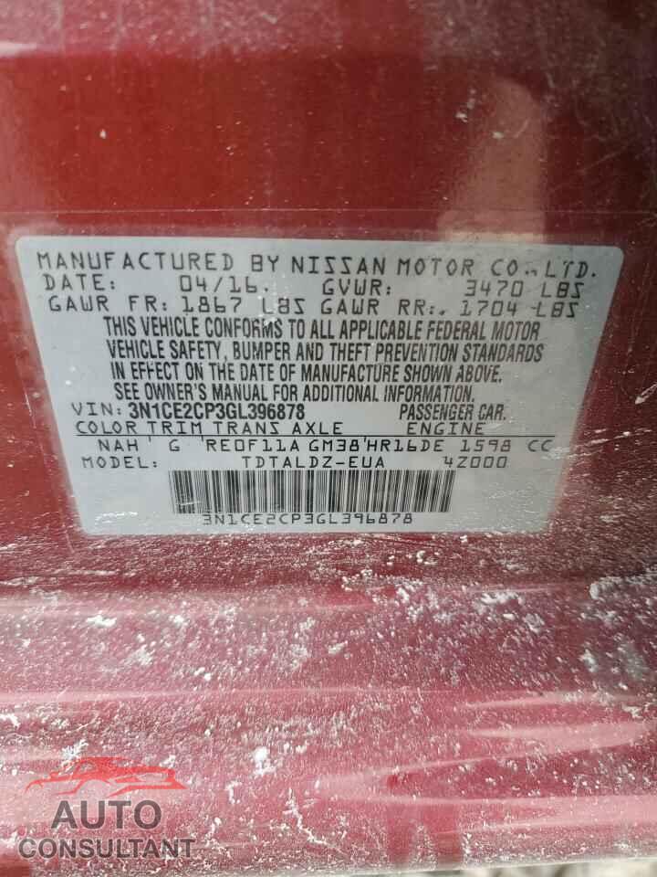 NISSAN VERSA 2016 - 3N1CE2CP3GL396878