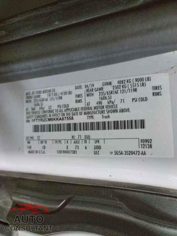FORD TRANSIT CO 2019 - 1FTYR2CM8KKA87558