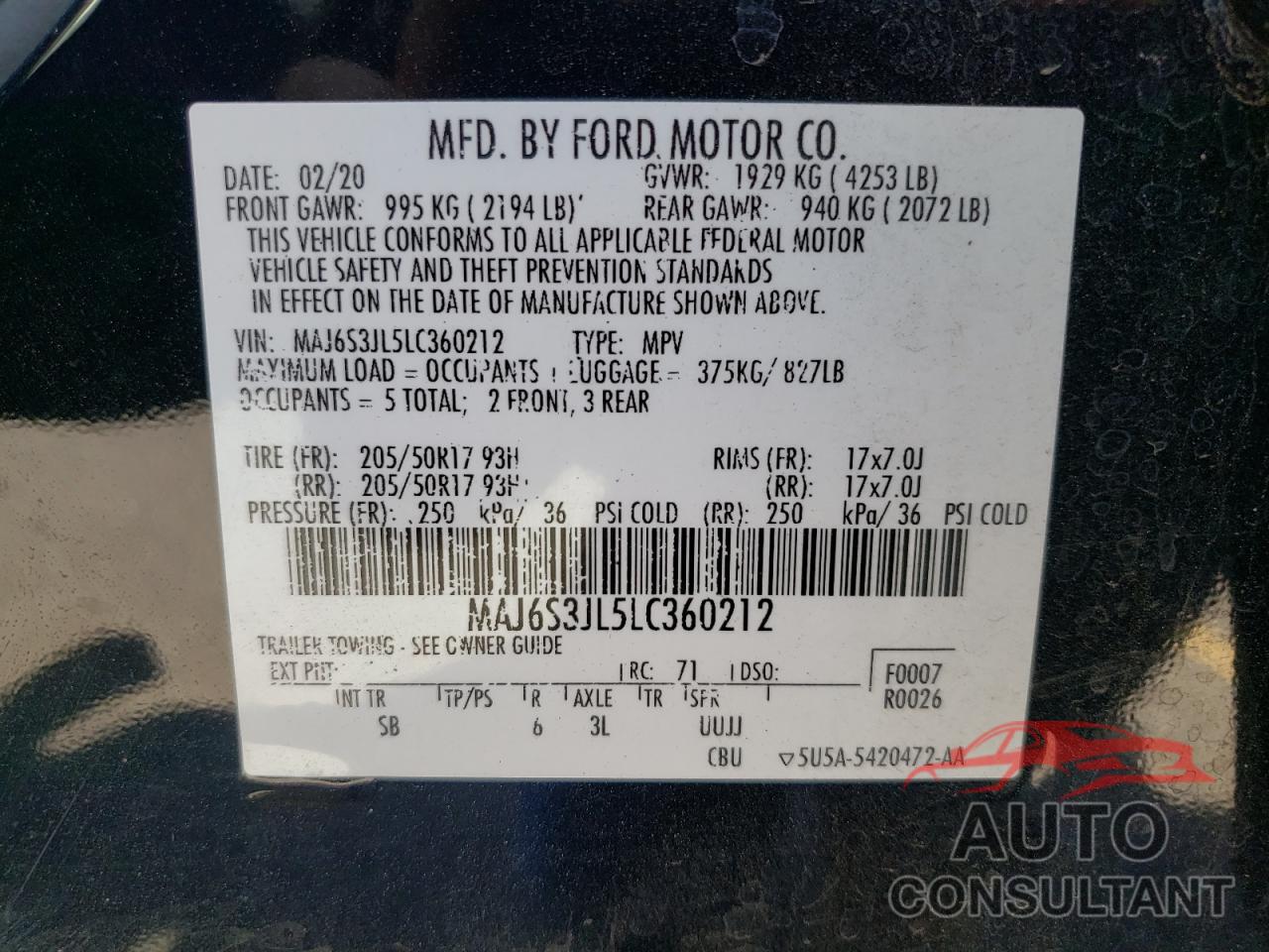 FORD ALL OTHER 2020 - MAJ6S3JL5LC360212