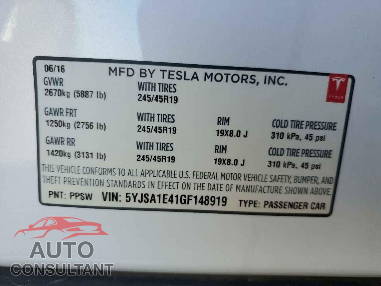 TESLA MODEL S 2016 - 5YJSA1E41GF148919