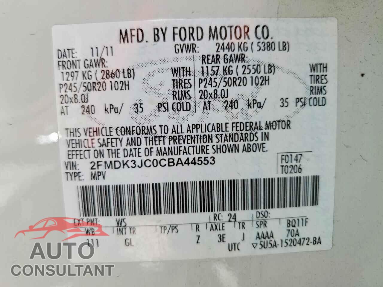 FORD EDGE 2012 - 2FMDK3JC0CBA44553
