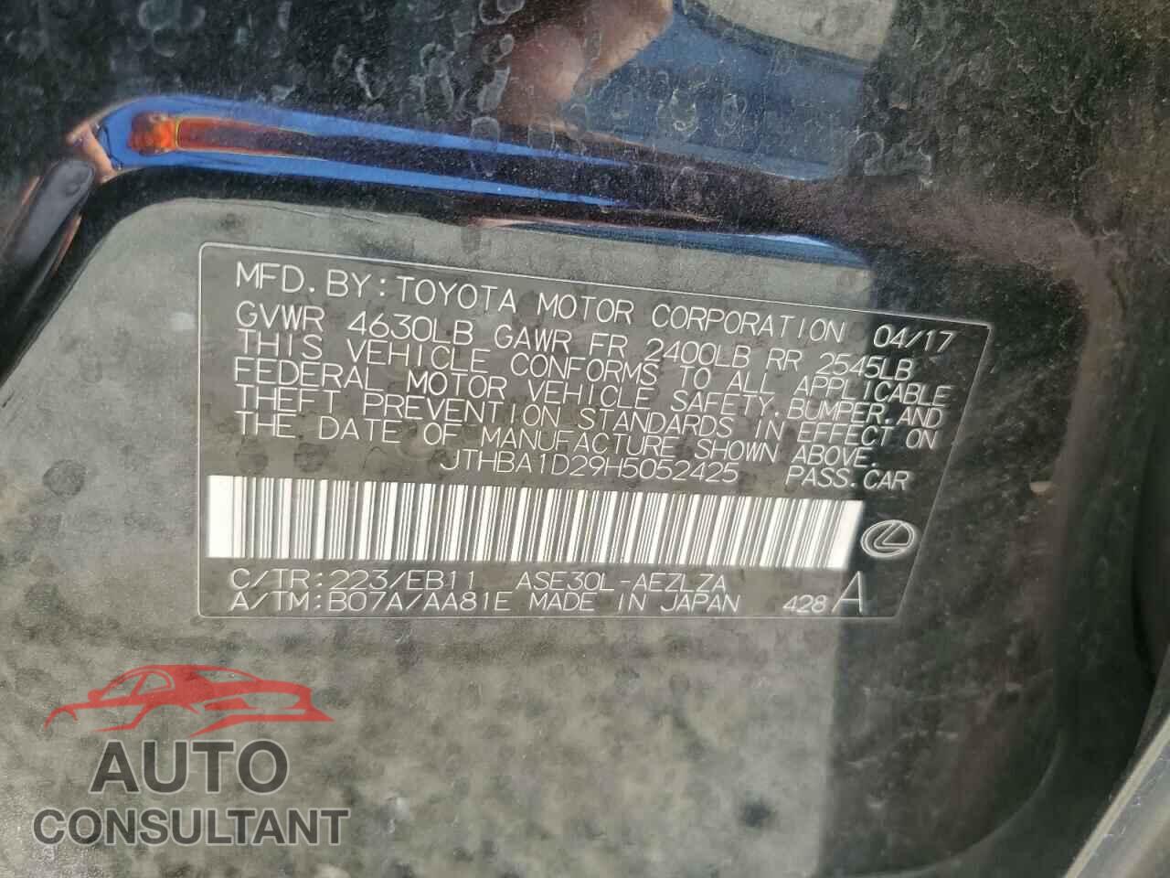 LEXUS IS 2017 - JTHBA1D29H5052425