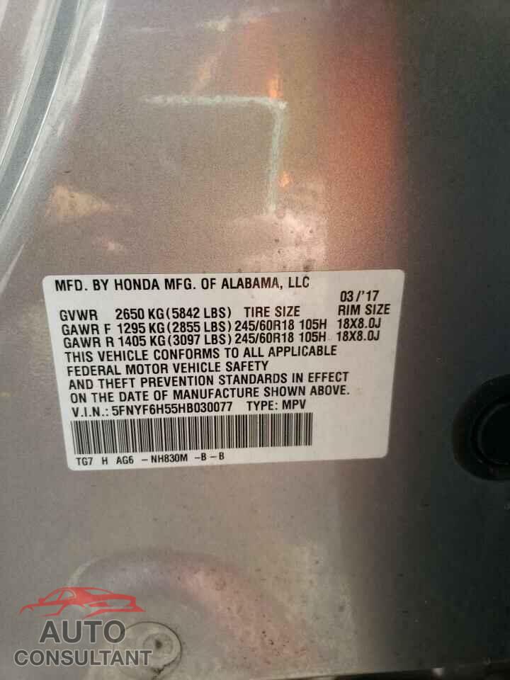 HONDA PILOT 2017 - 5FNYF6H55HB030077