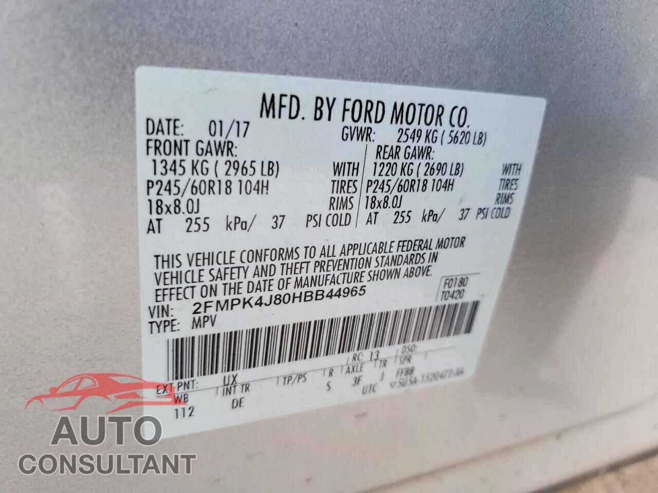 FORD EDGE 2017 - 2FMPK4J80HBB44965