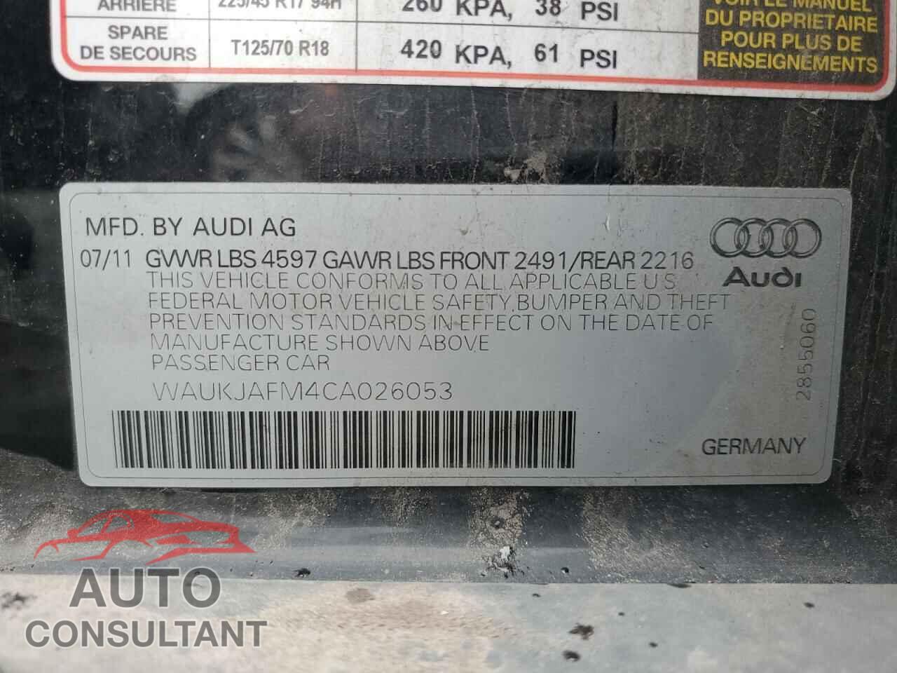 AUDI A3 2012 - WAUKJAFM4CA026053