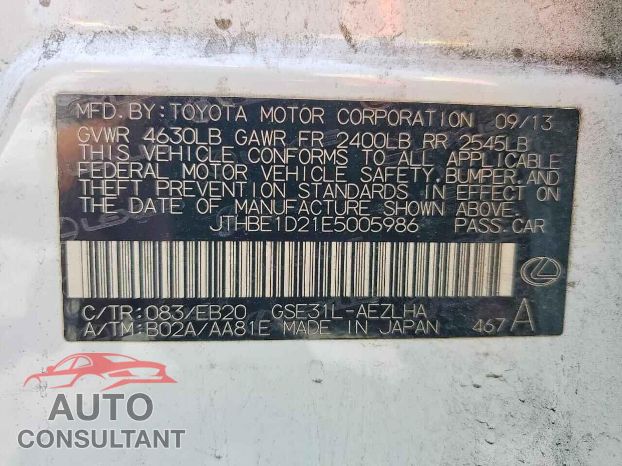 LEXUS IS 2014 - JTHBE1D21E5005986