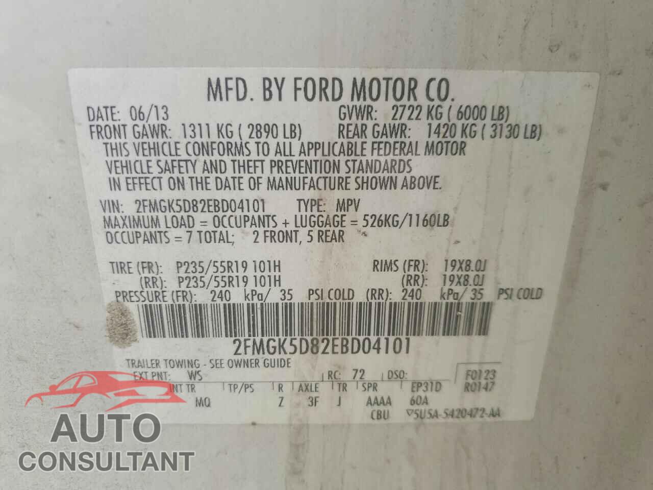 FORD FLEX 2014 - 2FMGK5D82EBD04101
