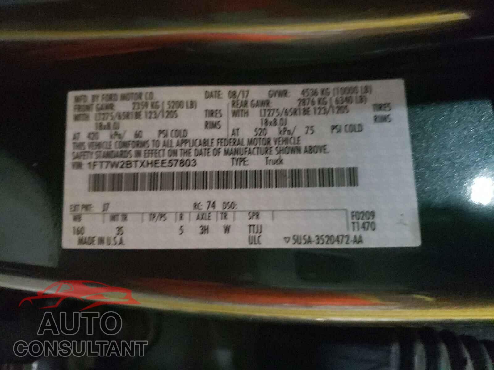 FORD F250 2017 - 1FT7W2BTXHEE57803