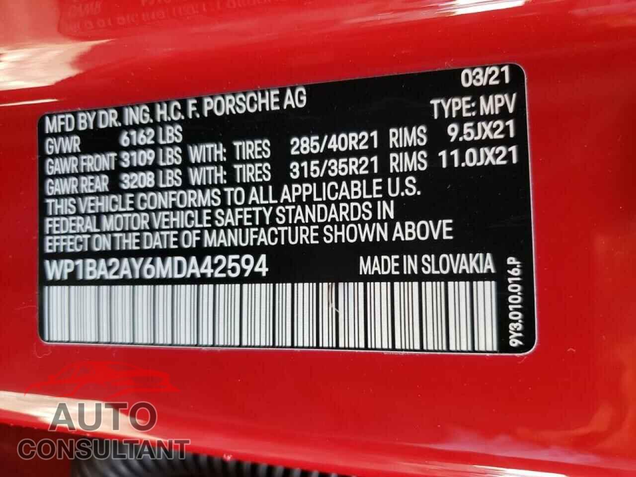 PORSCHE CAYENNE 2021 - WP1BA2AY6MDA42594