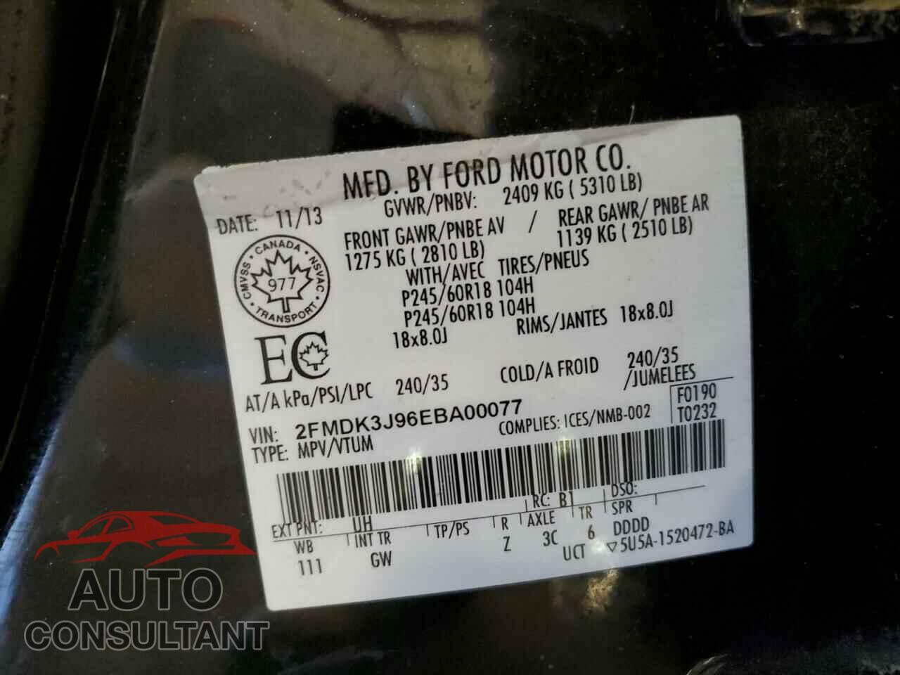 FORD EDGE 2014 - 2FMDK3J96EBA00077