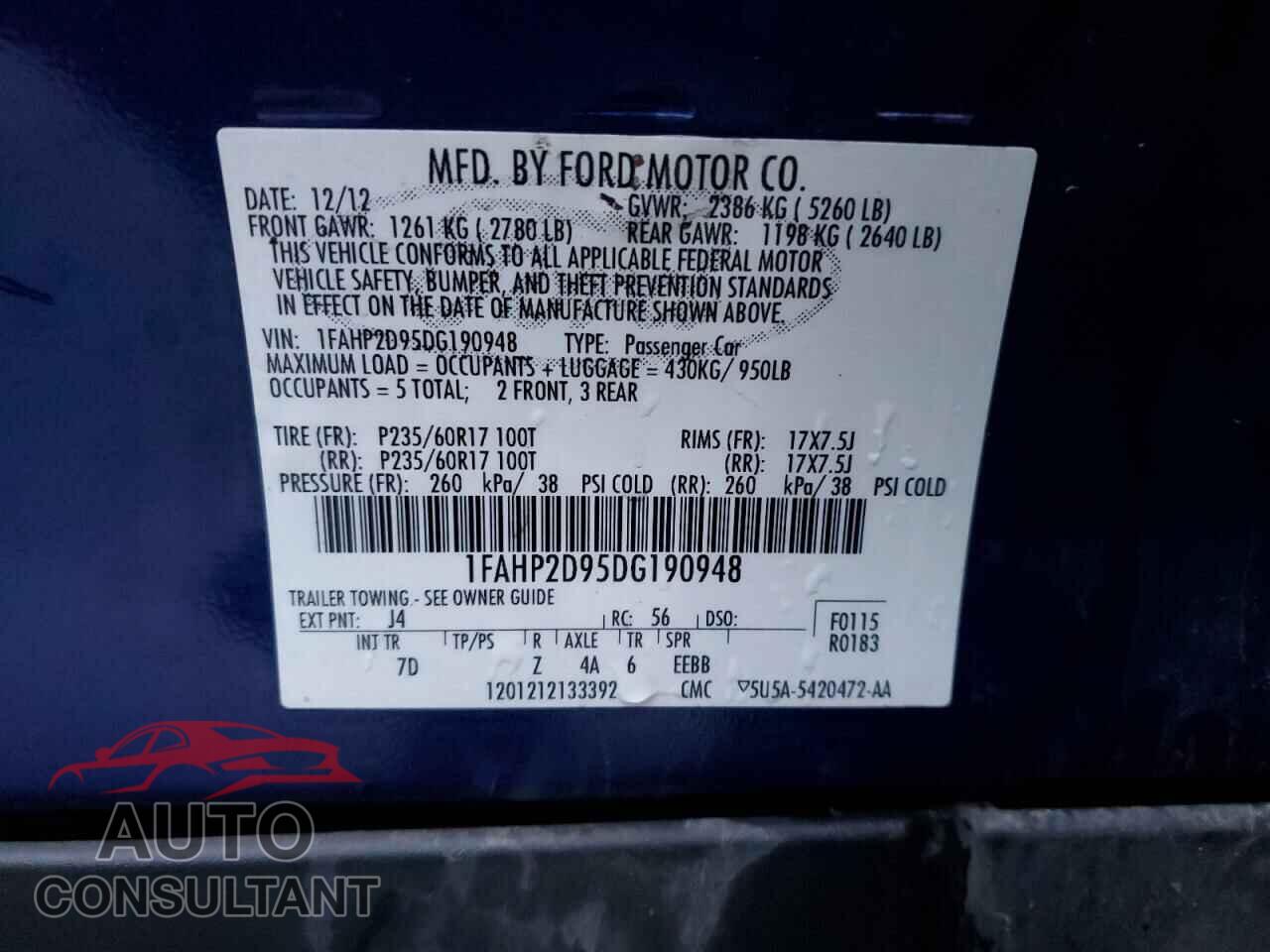 FORD TAURUS 2013 - 1FAHP2D95DG190948