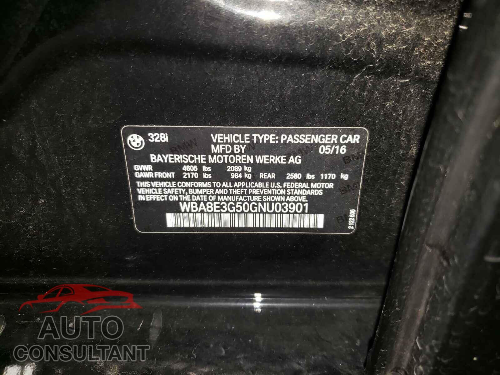 BMW 3 SERIES 2016 - WBA8E3G50GNU03901