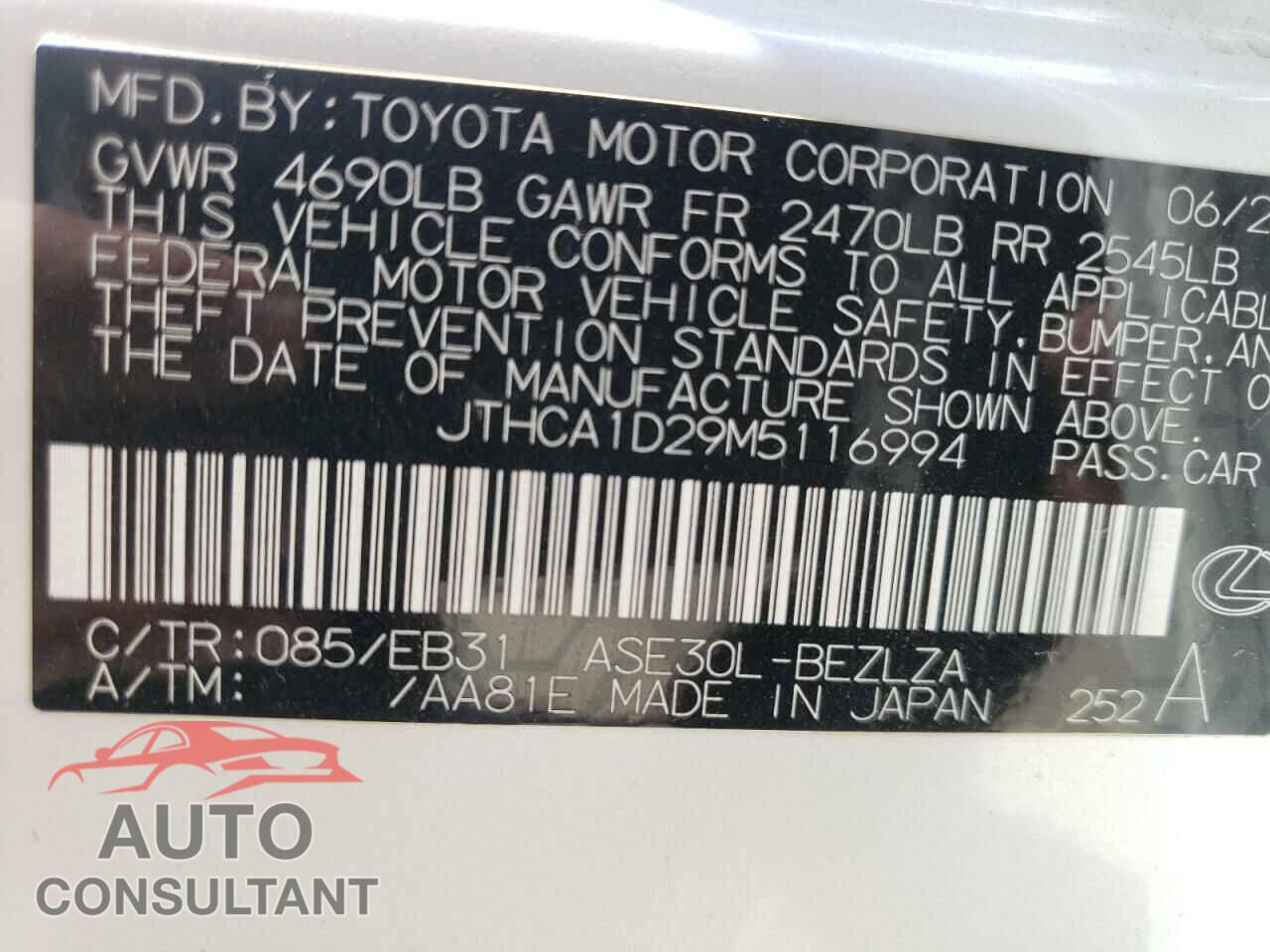 LEXUS IS 2021 - JTHCA1D29M5116994