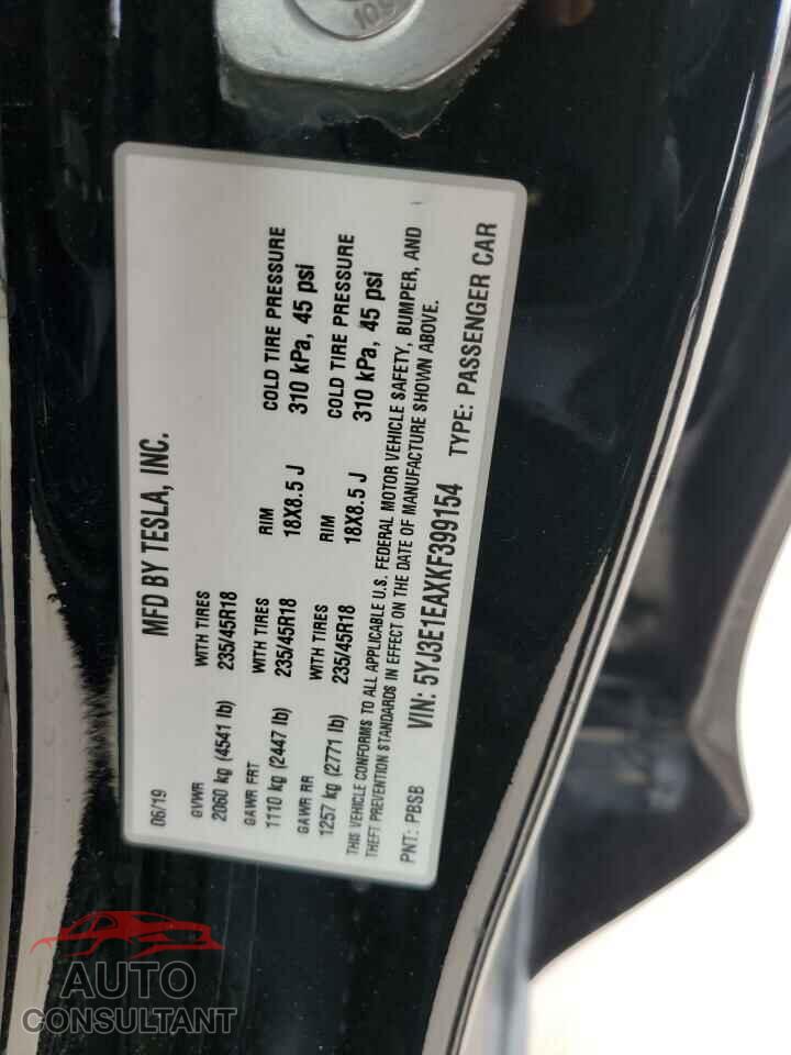 TESLA MODEL 3 2019 - 5YJ3E1EAXKF399154