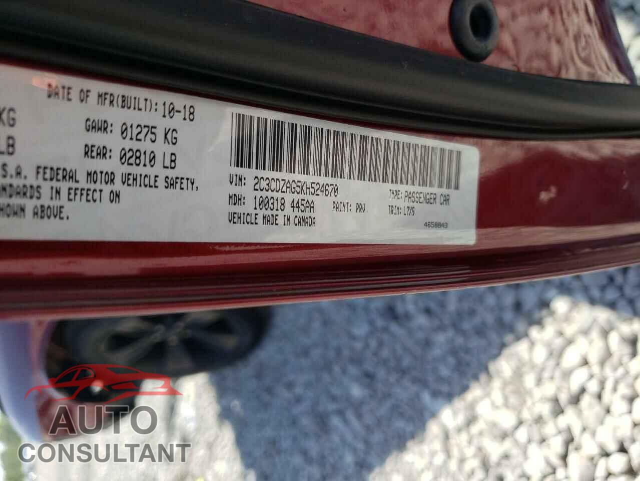 DODGE CHALLENGER 2019 - 2C3CDZAG5KH524670