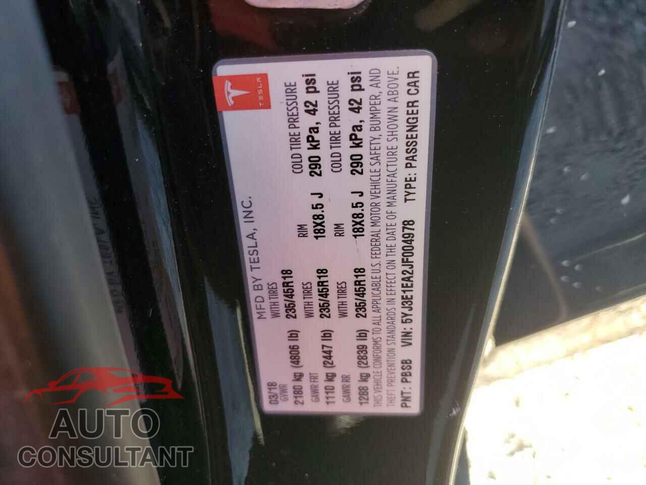 TESLA MODEL 3 2018 - 5YJ3E1EA2JF004978