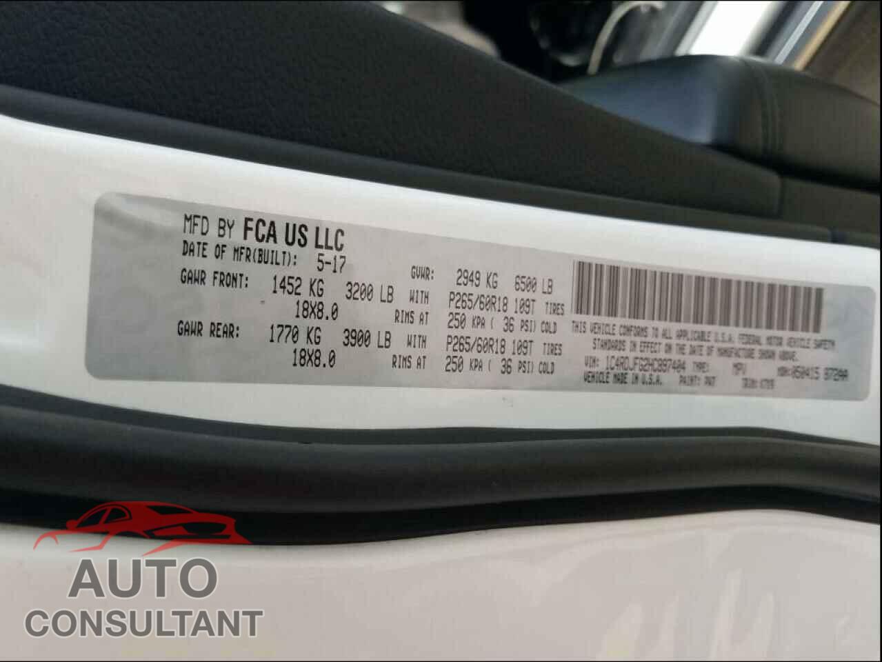 DODGE DURANGO 2017 - 1C4RDJFG2HC897404