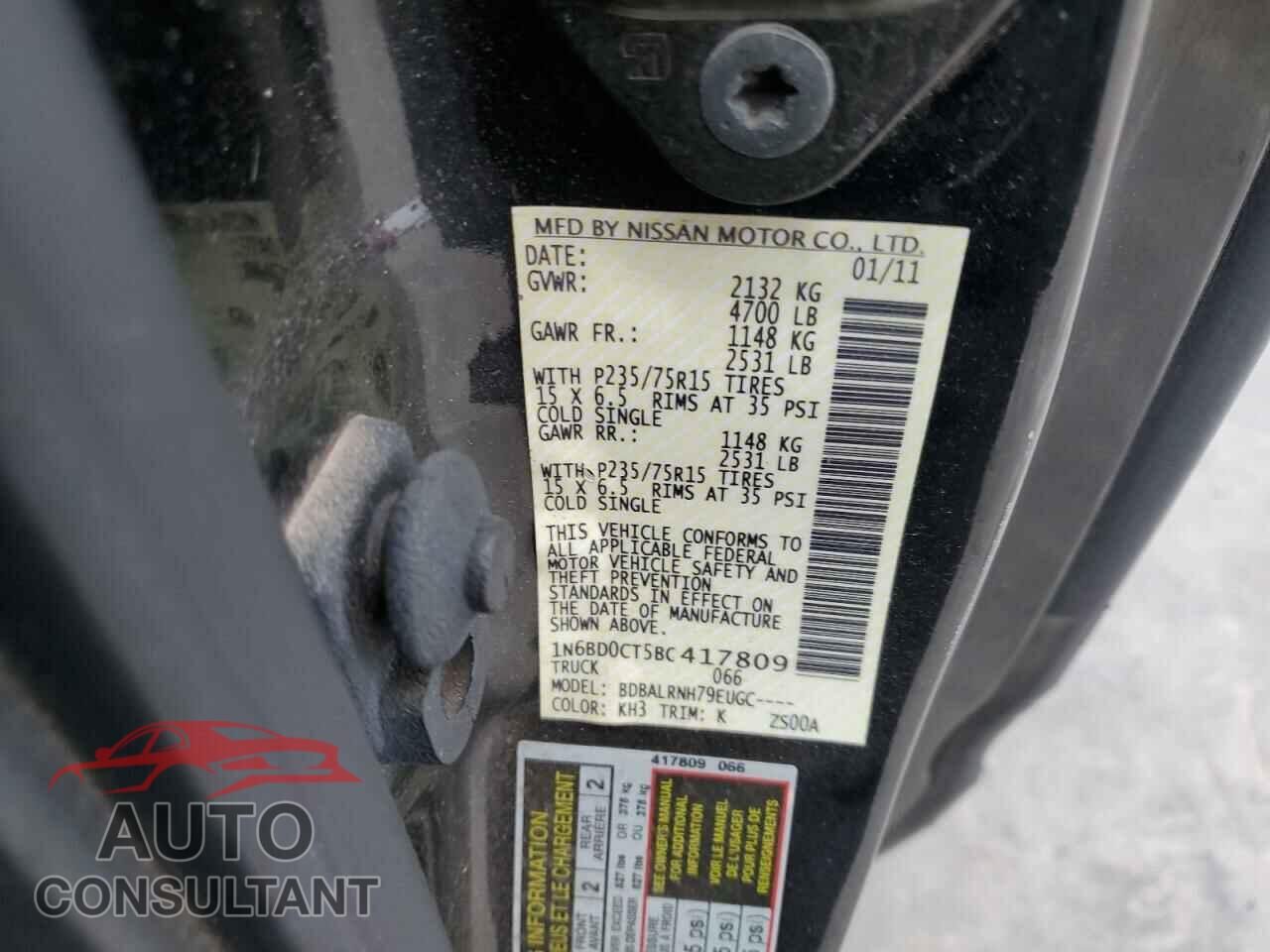 NISSAN FRONTIER 2011 - 1N6BD0CT5BC417809