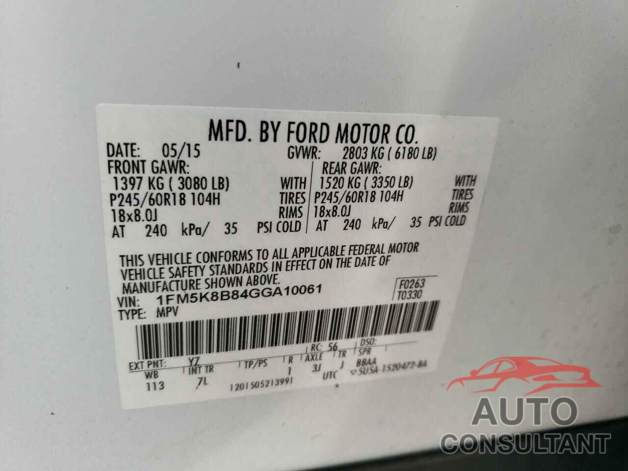 FORD EXPLORER 2016 - 1FM5K8B84GGA10061