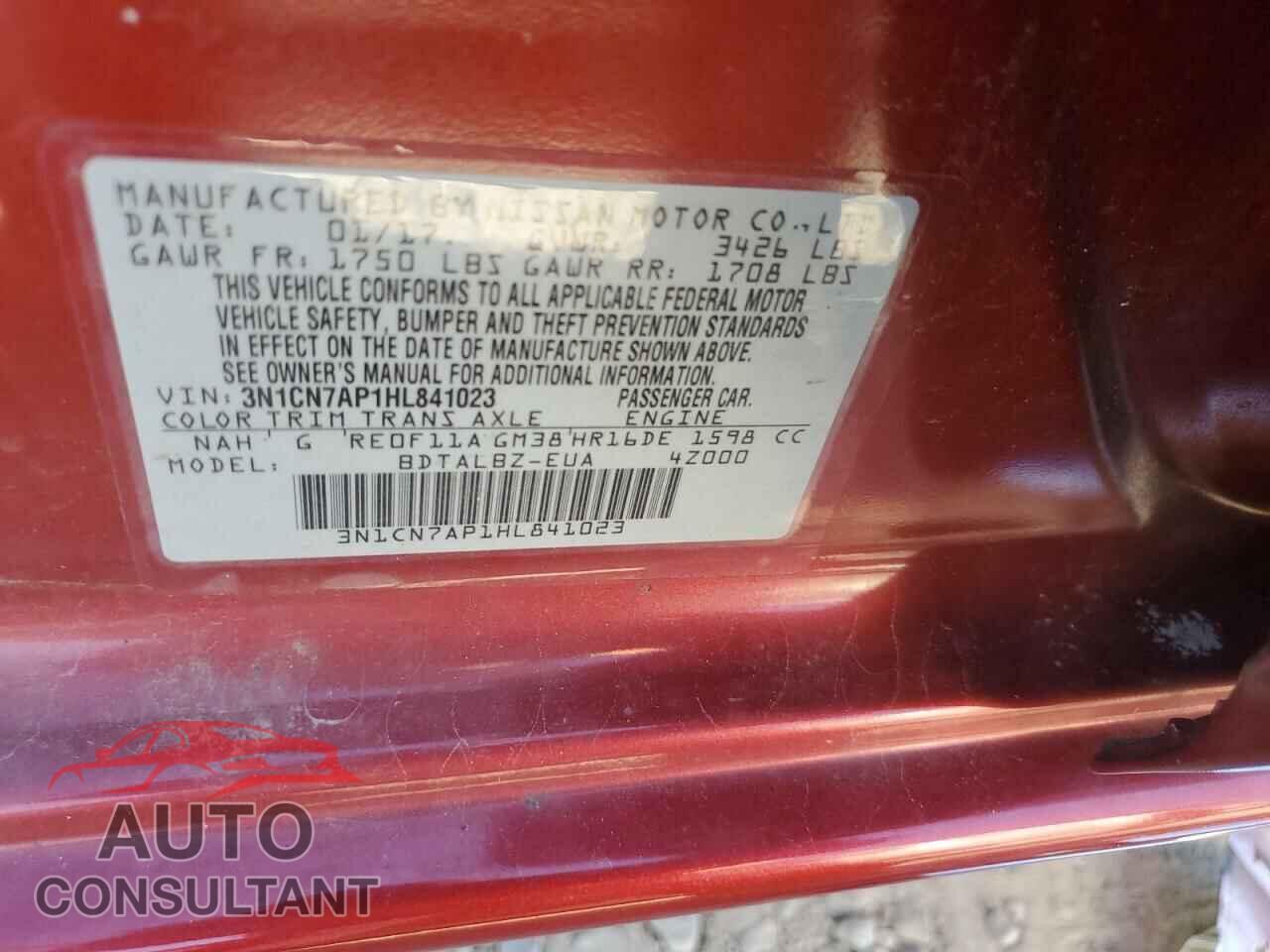 NISSAN VERSA 2017 - 3N1CN7AP1HL841023