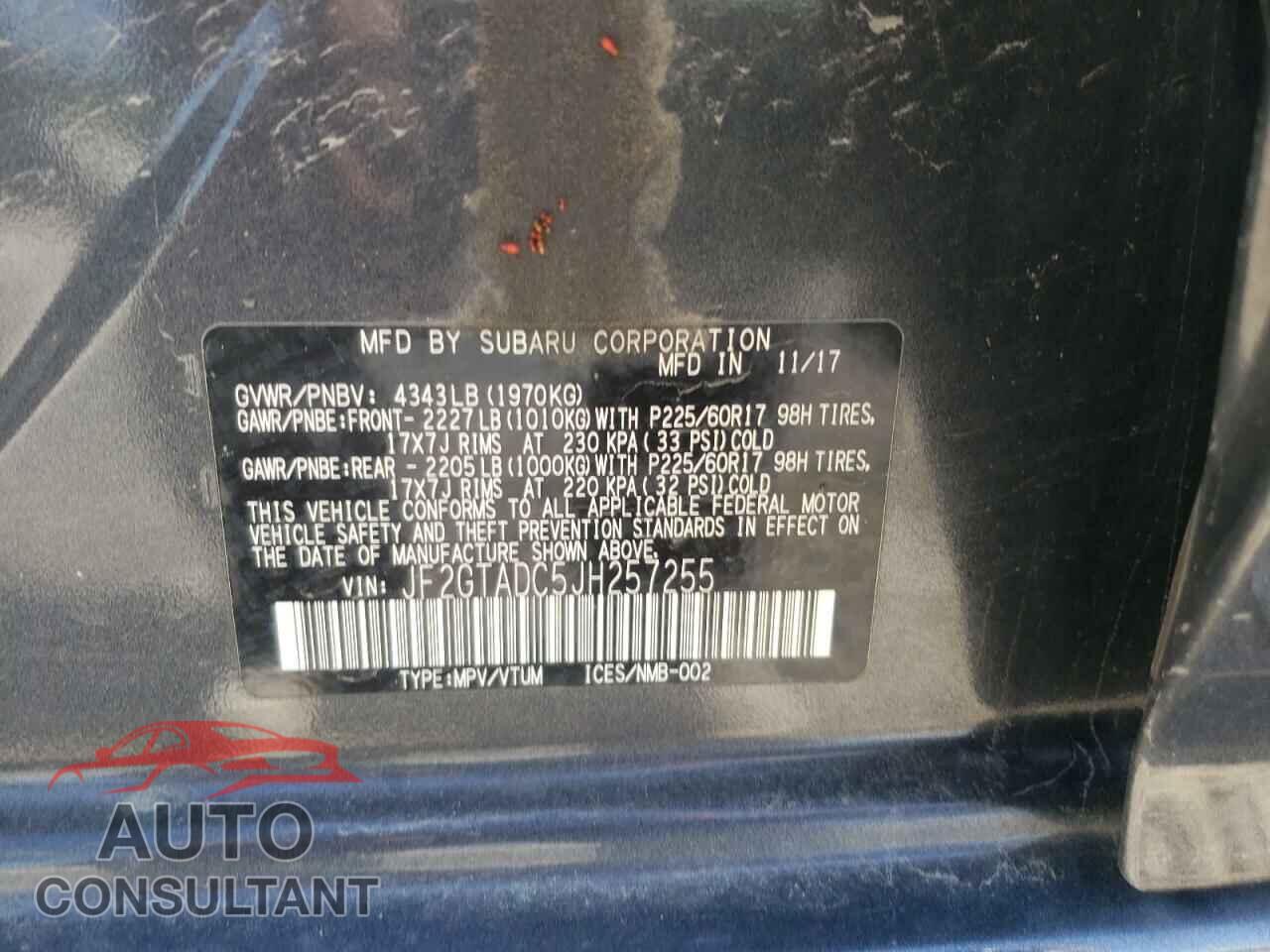 SUBARU CROSSTREK 2018 - JF2GTADC5JH257255