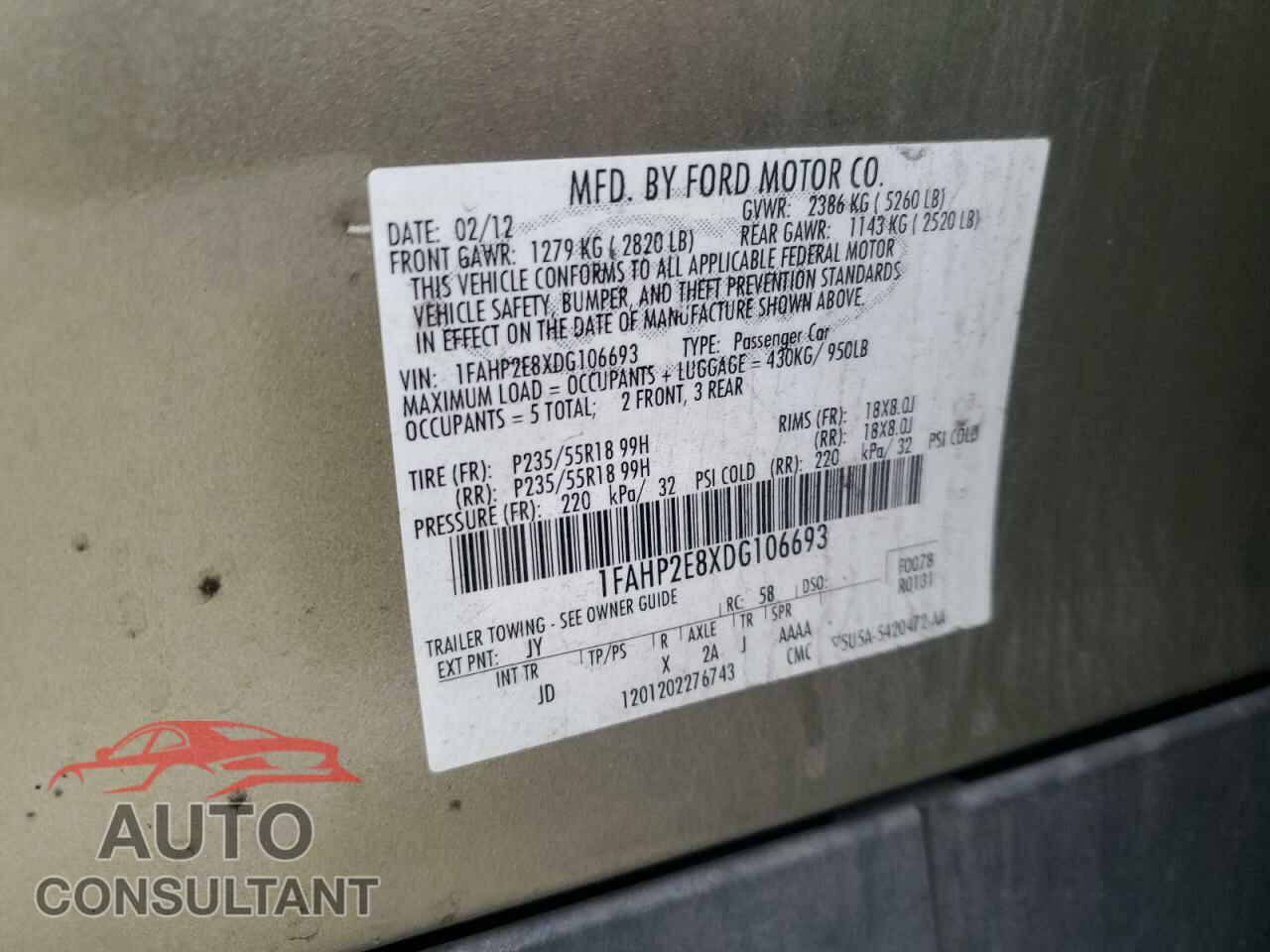 FORD TAURUS 2013 - 1FAHP2E8XDG106693