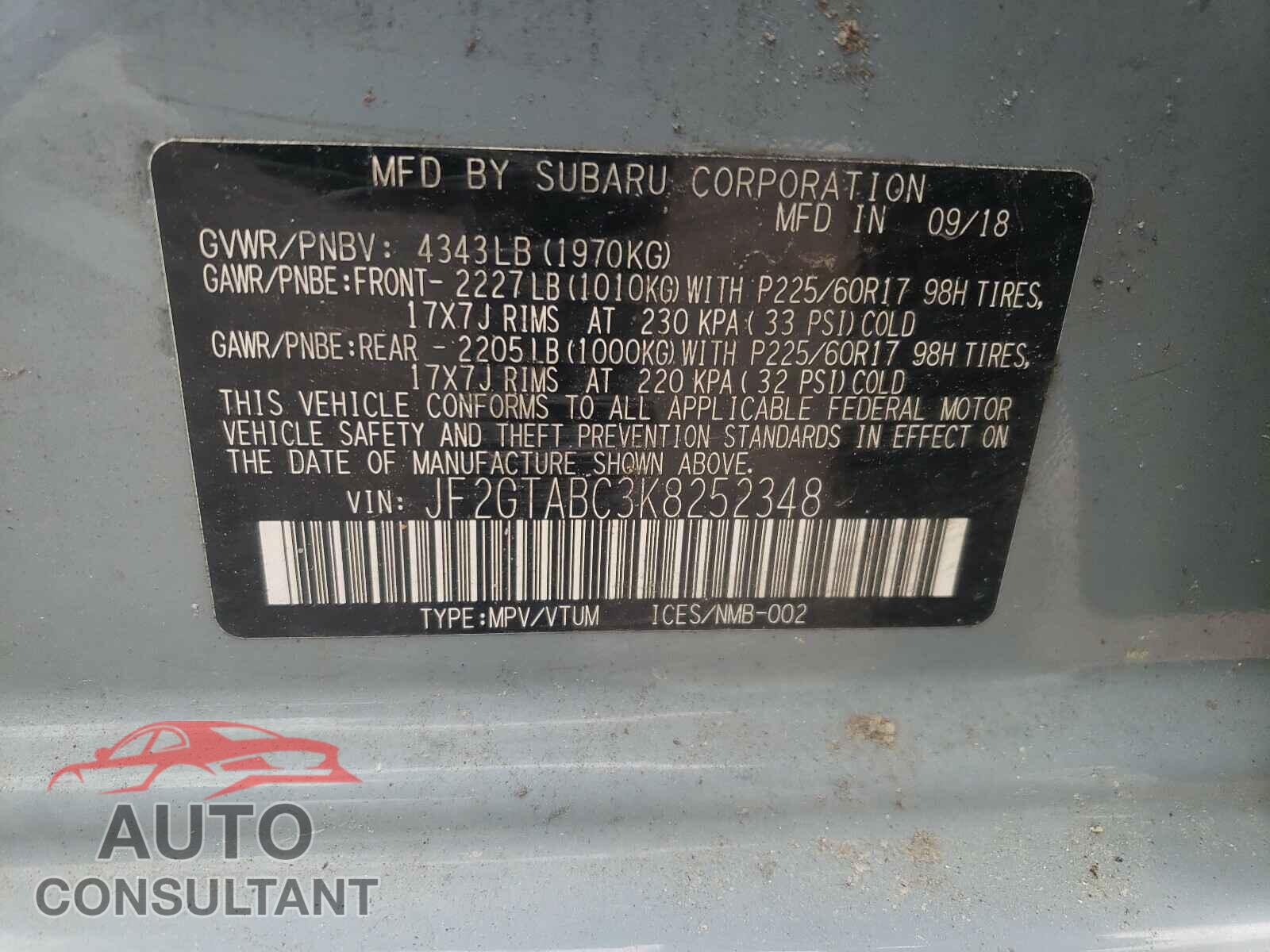SUBARU CROSSTREK 2019 - JF2GTABC3K8252348