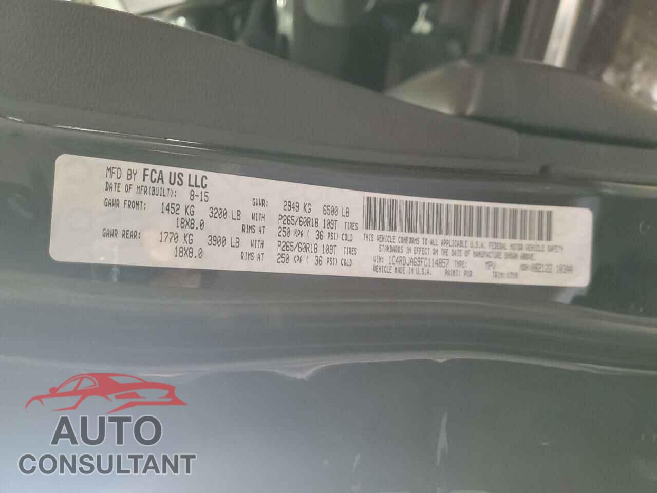 DODGE DURANGO 2015 - 1C4RDJAG9FC114857