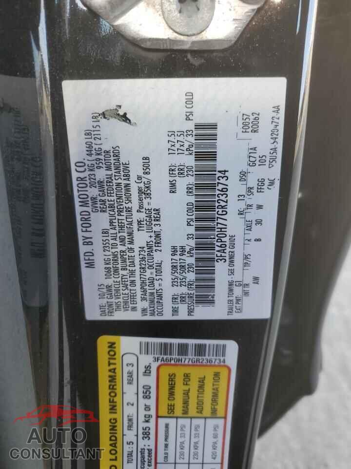 FORD FUSION 2016 - 3FA6P0H77GR236734