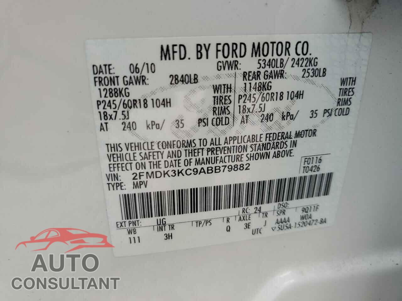 FORD EDGE 2010 - 2FMDK3KC9ABB79882