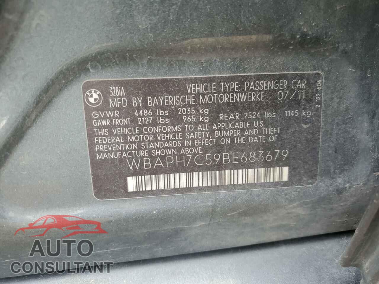 BMW 3 SERIES 2011 - WBAPH7C59BE683679
