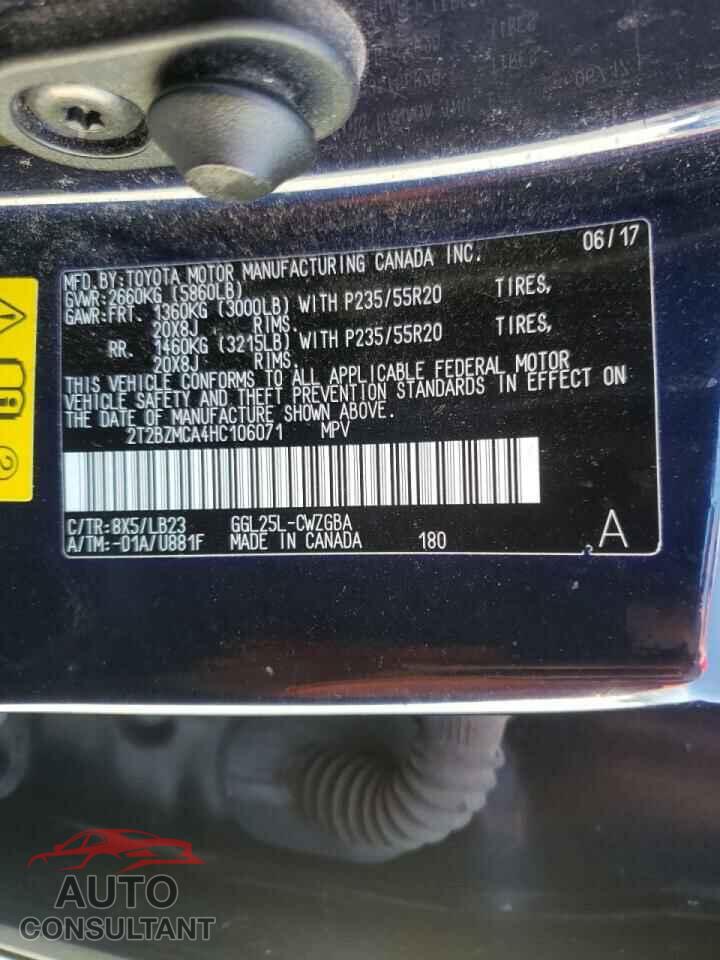 LEXUS RX350 2017 - 2T2BZMCA4HC106071