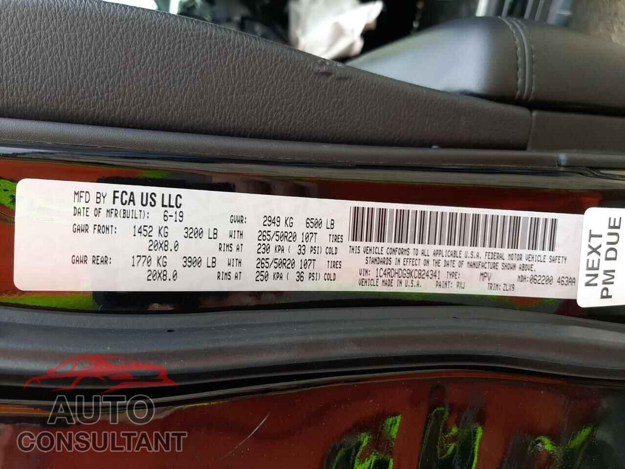 DODGE DURANGO 2019 - 1C4RDHDG9KC824341