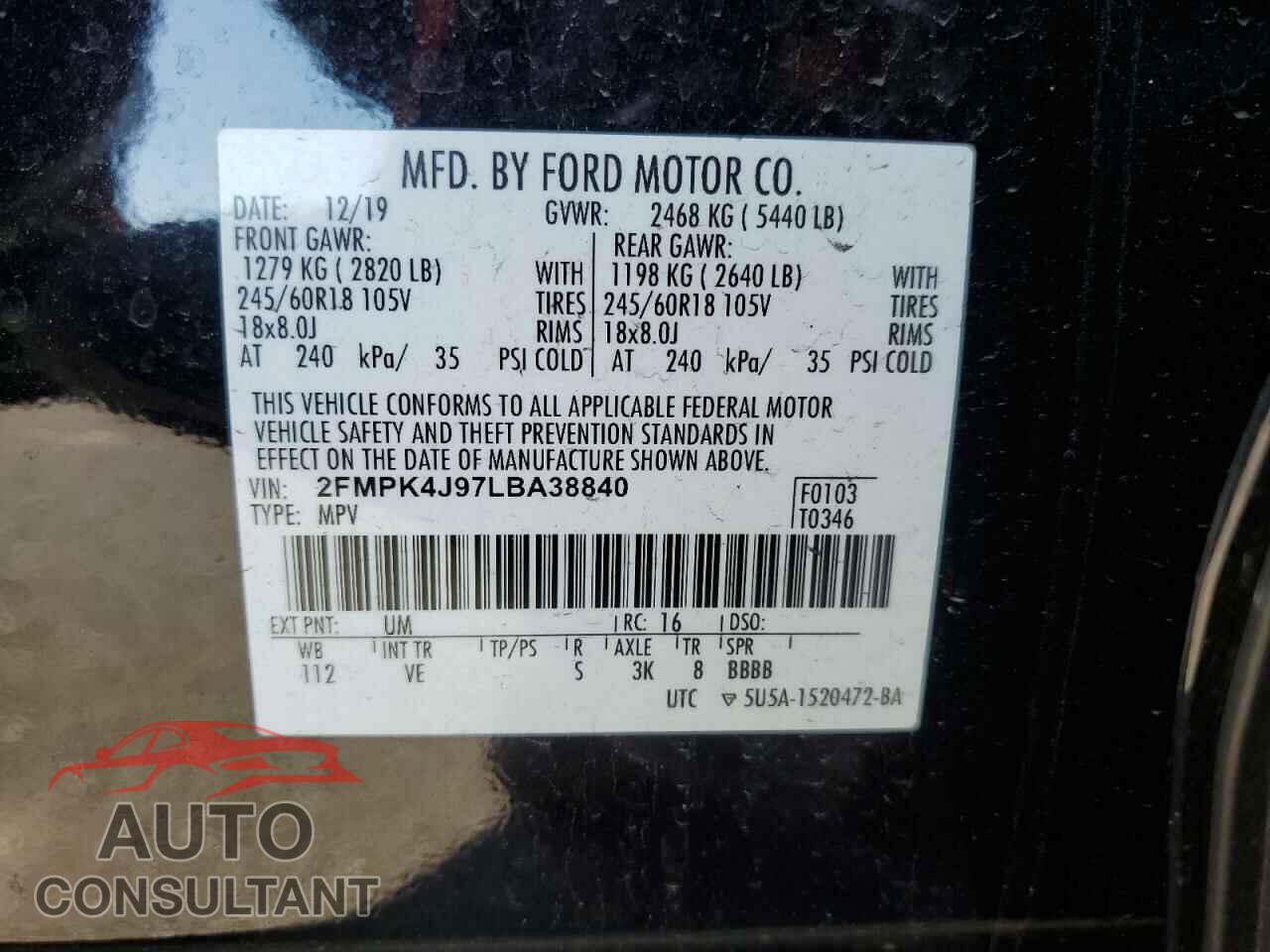 FORD EDGE 2020 - 2FMPK4J97LBA38840