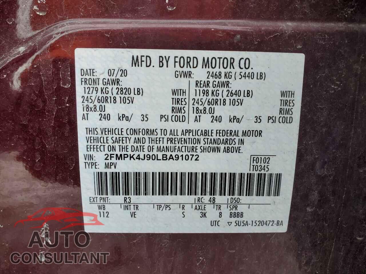 FORD EDGE 2020 - 2FMPK4J90LBA91072
