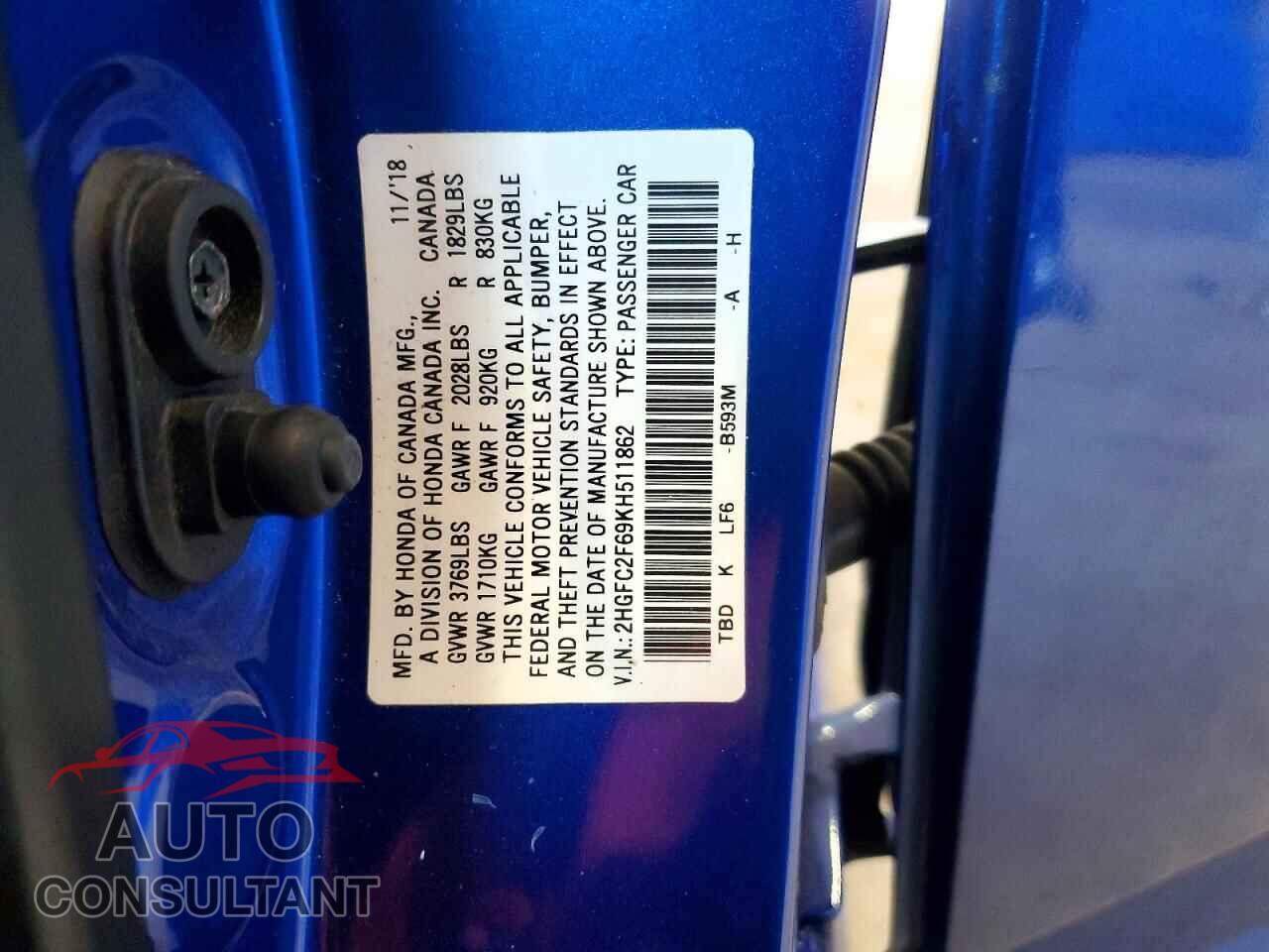 HONDA CIVIC 2019 - 2HGFC2F69KH511862
