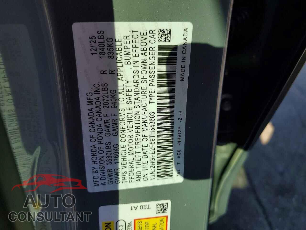 HONDA CIVIC 2026 - 2HGFE2F59TH543603