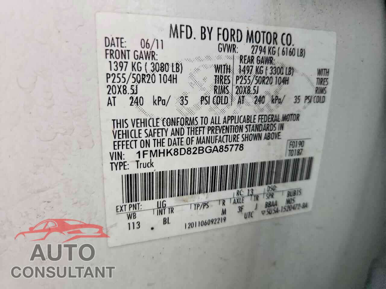 FORD EXPLORER 2011 - 1FMHK8D82BGA85778