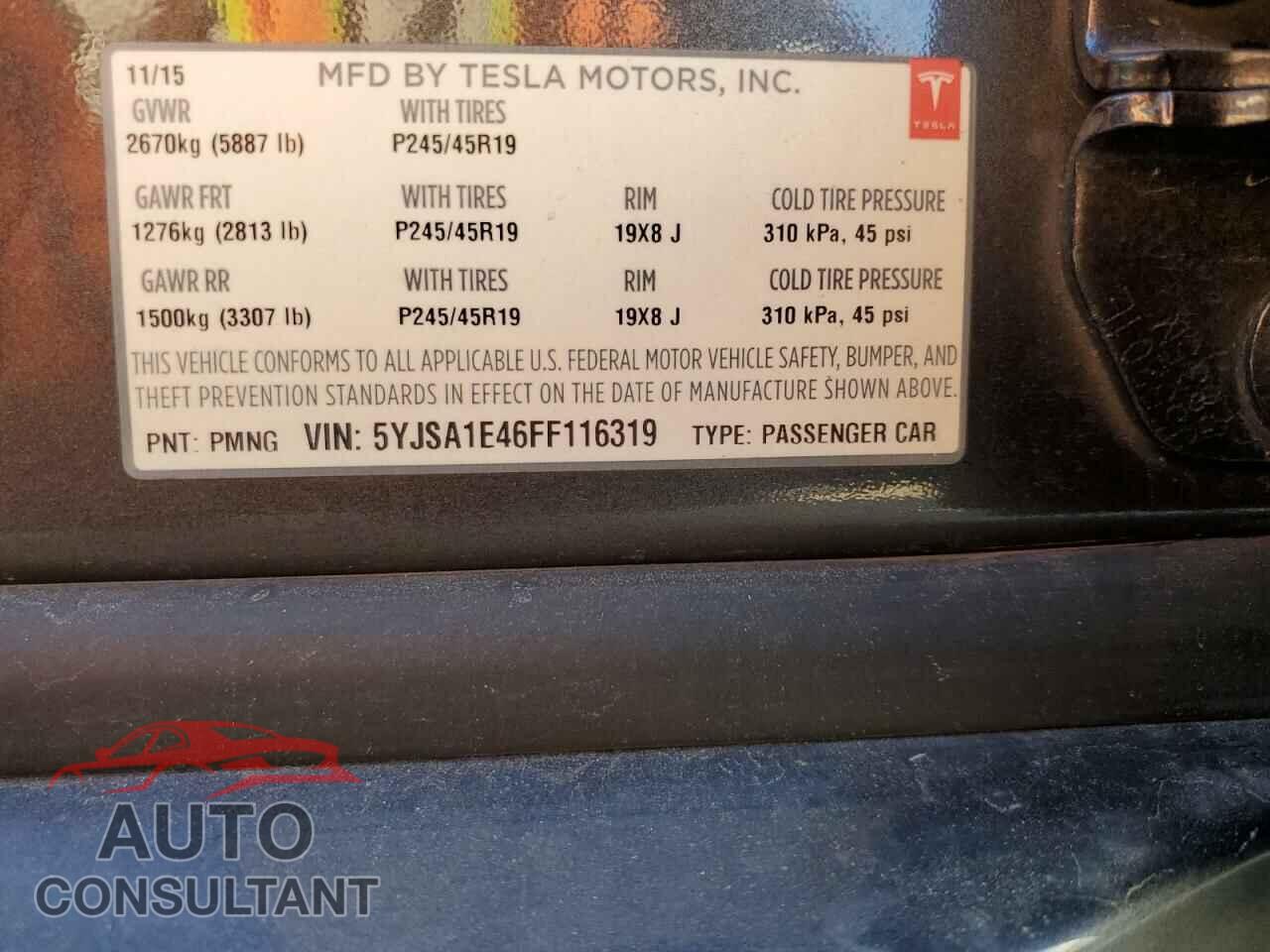 TESLA MODEL S 2015 - 5YJSA1E46FF116319