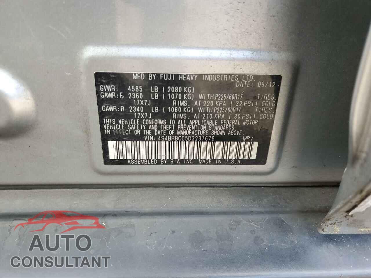 SUBARU OUTBACK 2013 - 4S4BRBCC5D3237678